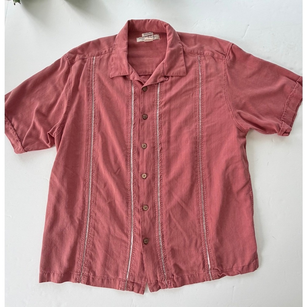 Island Republic Mens XL Silknosic Silk Blend Camp Shirt Dusty Rose Herringbone